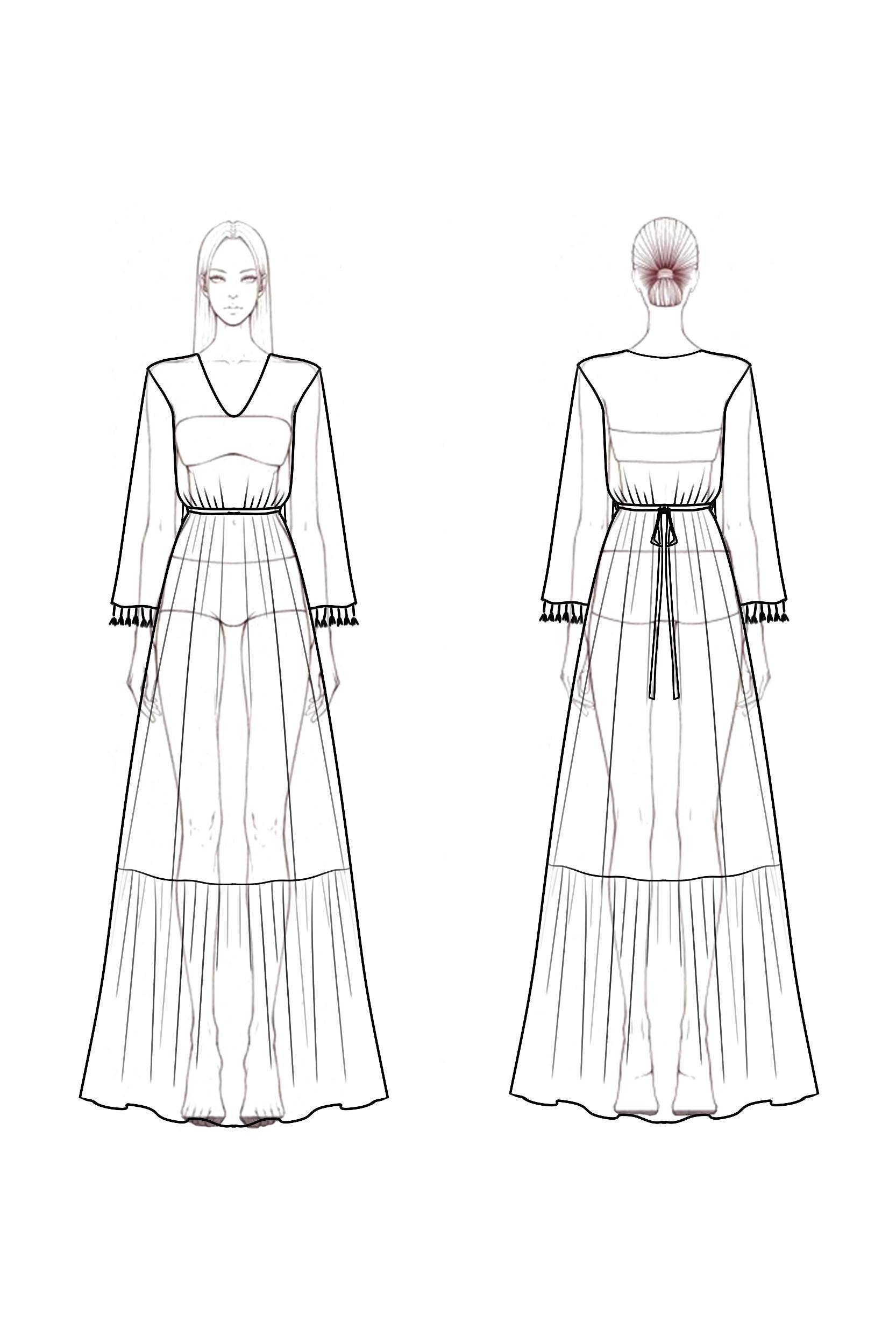 Bohemian Dress Beige V Neck Tassel Maxi Dress