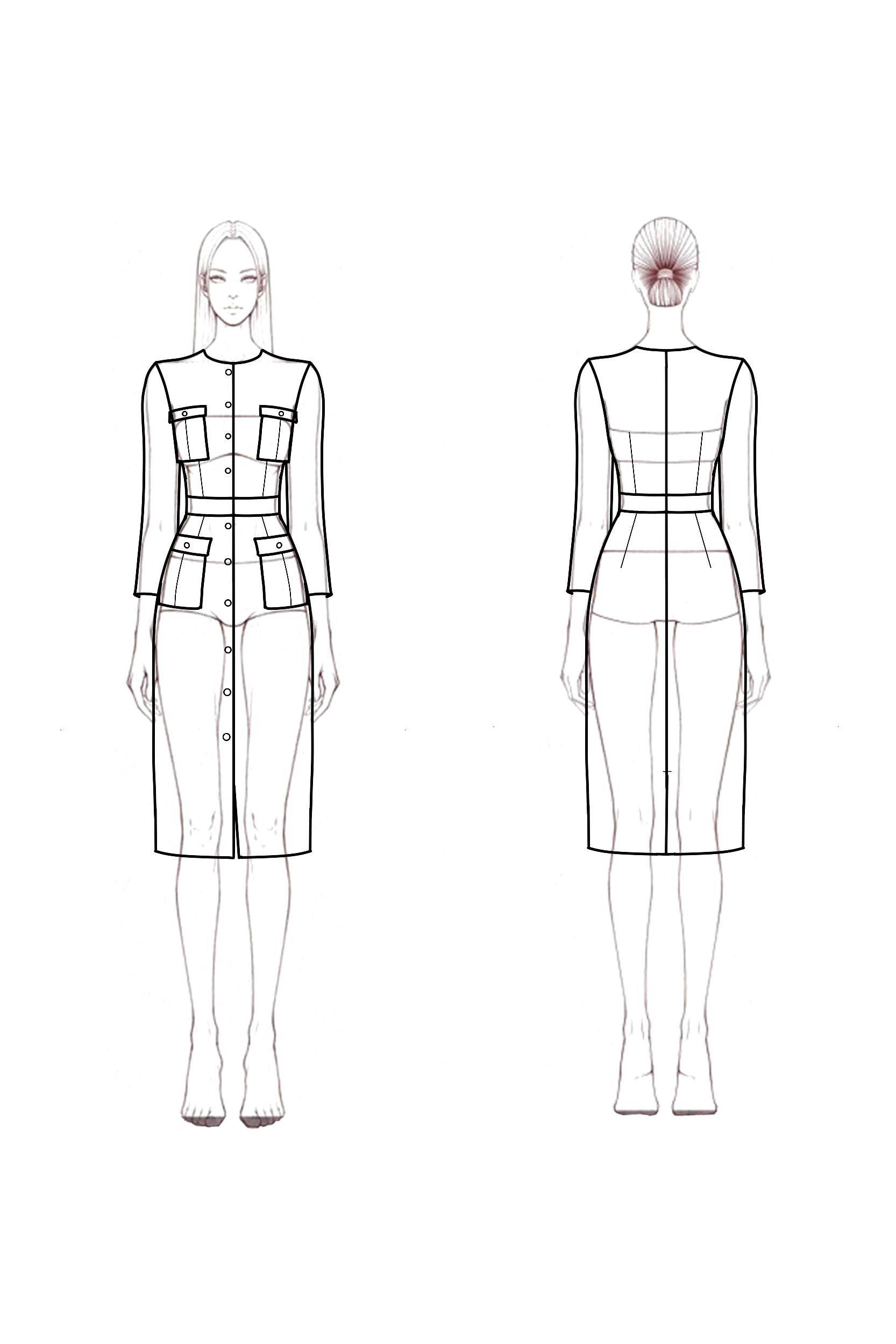 Work Dress​ Red Crew Neck Buttons Knee Dress