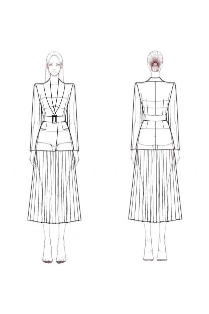 Work Blazer Suit White Lapel Pleated Midi Skirt Set​​ 