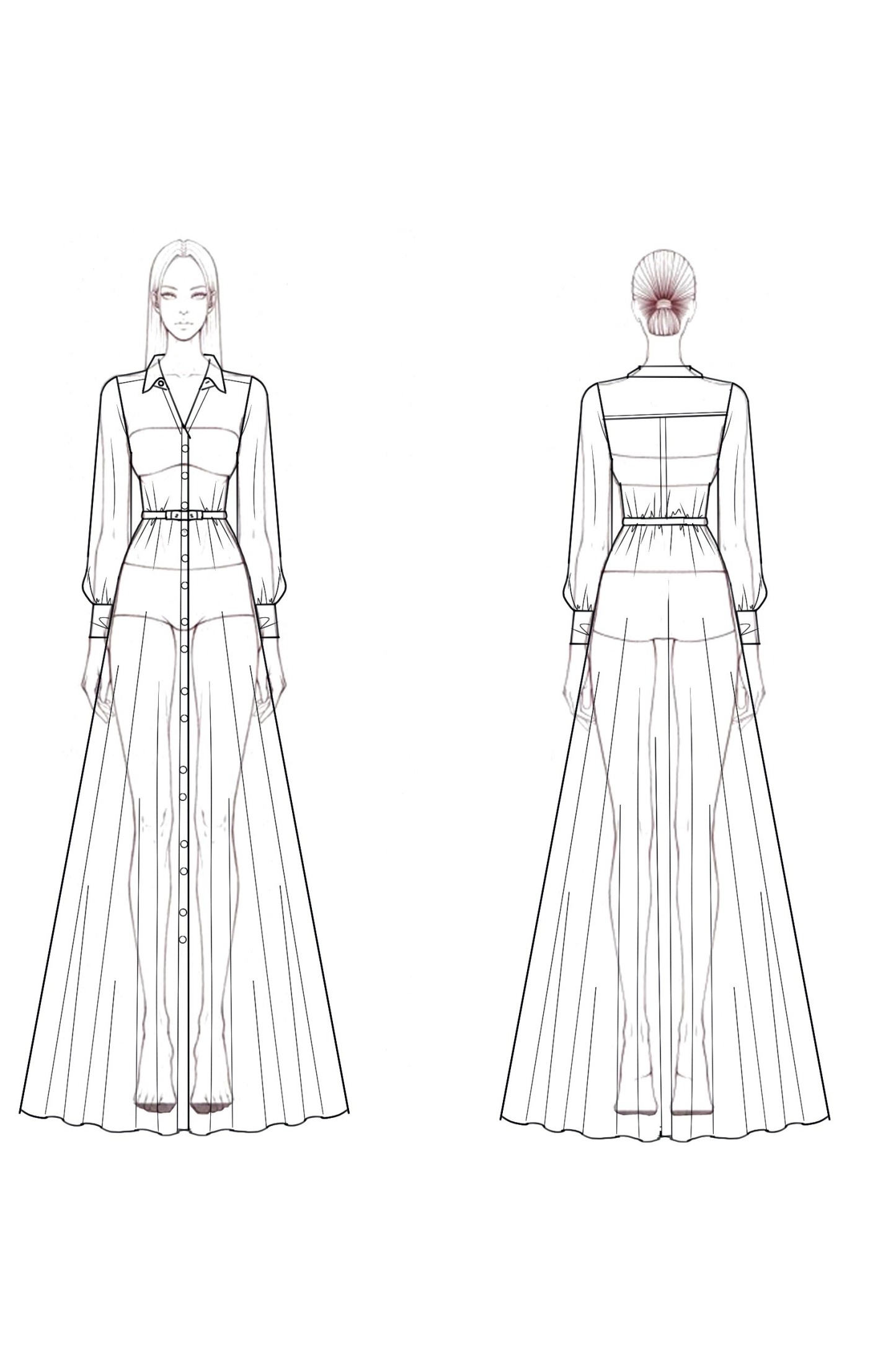 Chic Casual Shirt Dress White Lapel Slit Maxi Dress