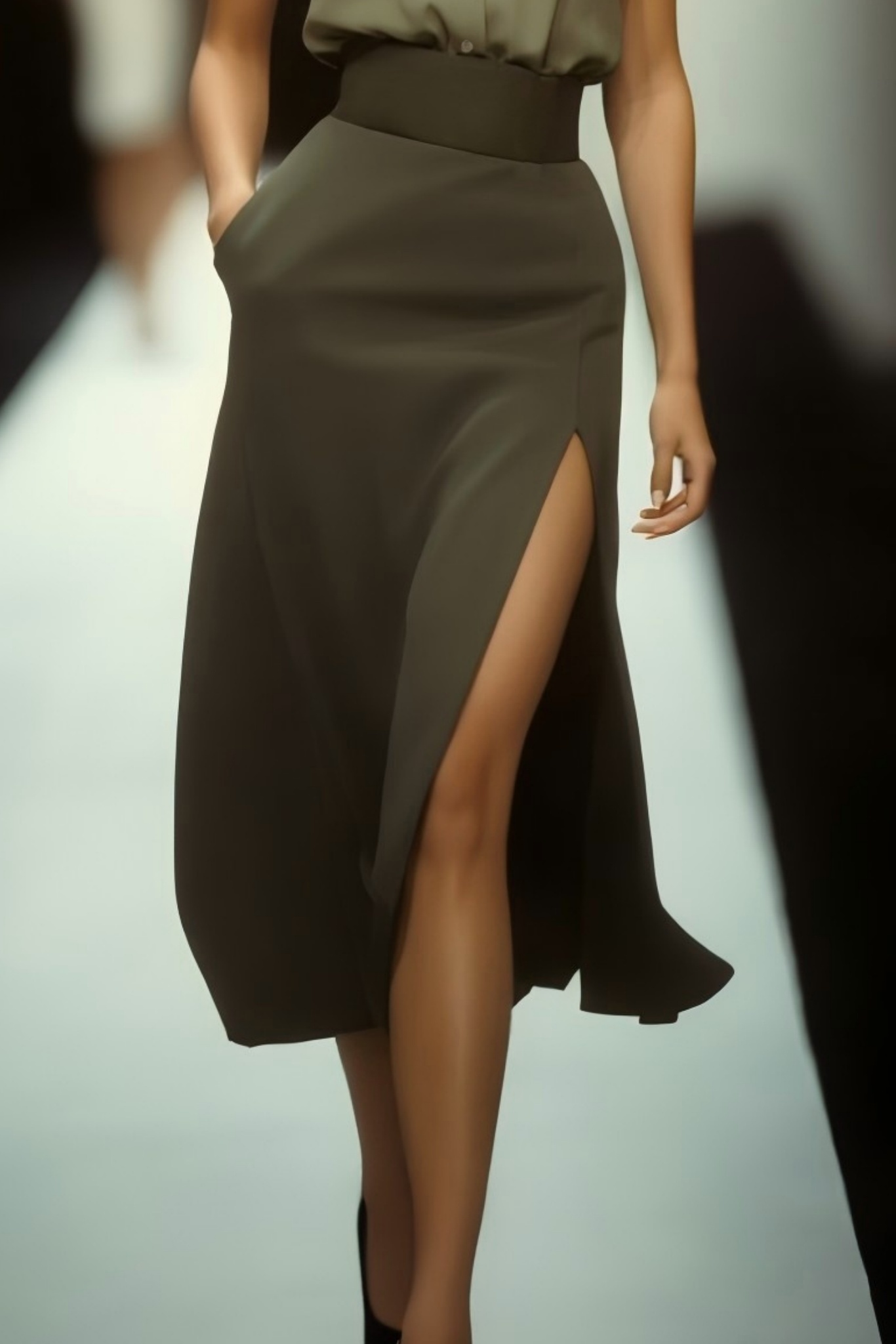 Work Shirt Skirt Set​​ Green Lapel Knee Dress Set