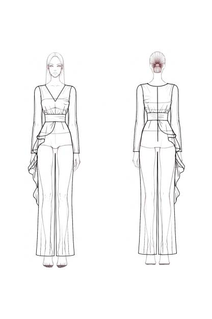 Work Jumpsuit Navy V Neck Ruffle Long Sleeve