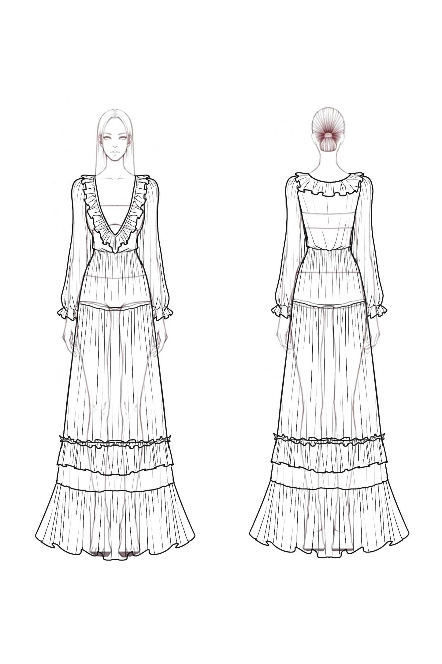 Bohemian Dress Beige Deep V Ruffle Maxi Dress