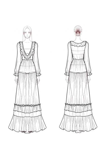 Bohemian Dress Beige Deep V Ruffle Maxi Dress