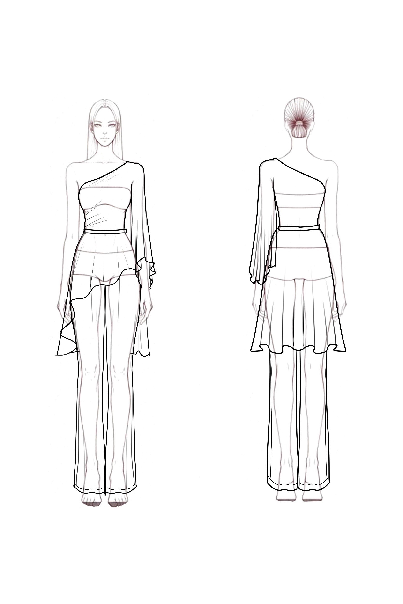 Outfit Sets Blue One Shoulder Belted Chiffon Pants Set 