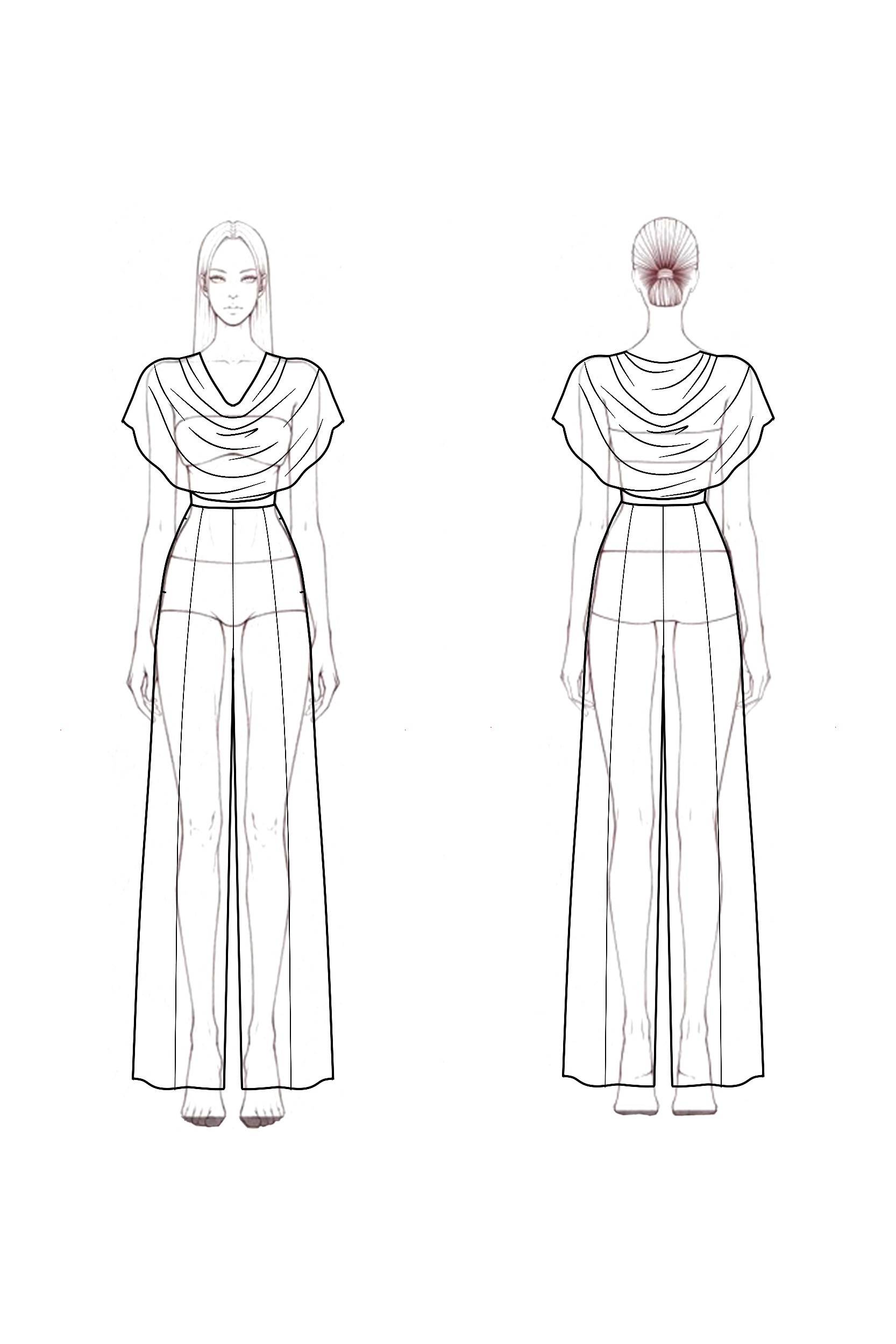 Modern Work Jumpsuit Purple Cowl Neck Chiffon Pocket 