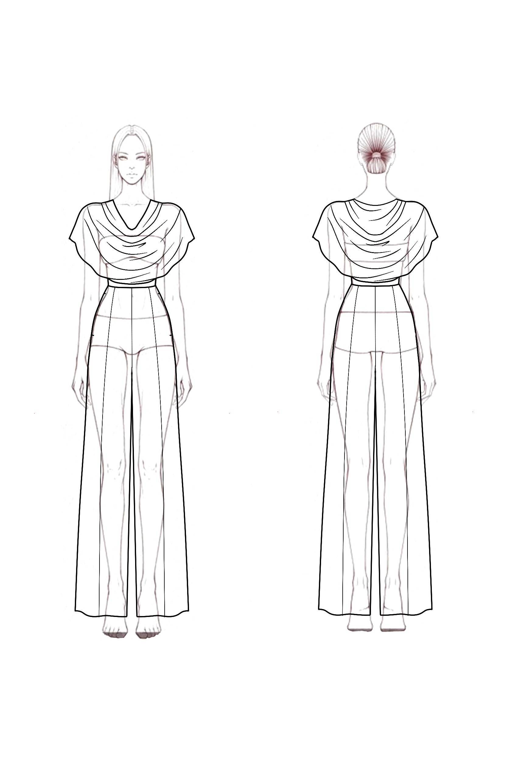 Modern Work Jumpsuit Purple Cowl Neck Chiffon Pocket 