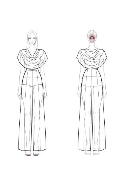 Modern Work Jumpsuit Purple Cowl Neck Chiffon Pocket 