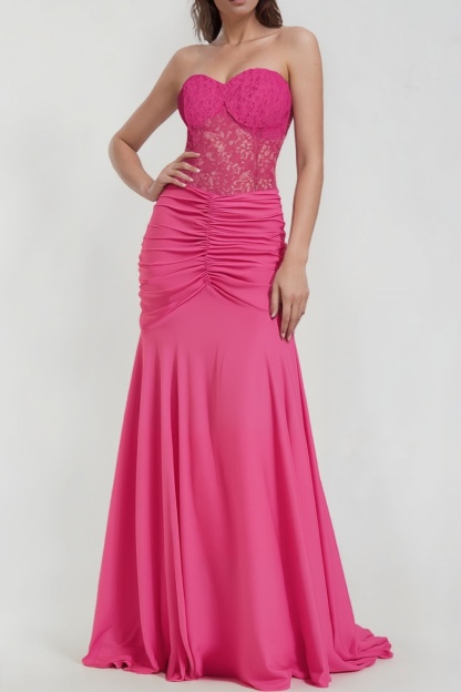 Party ​Going Out Dress​​ Rose Lace Strapless Floor-Lenth Dress