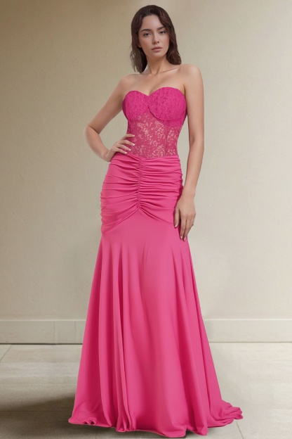 Party ​Going Out Dress​​ Rose Lace Strapless Floor-Lenth Dress