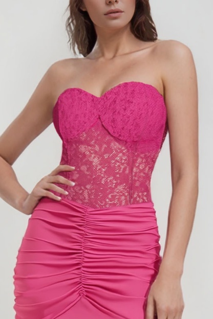 Party ​Going Out Dress​​ Rose Lace Strapless Floor-Lenth Dress