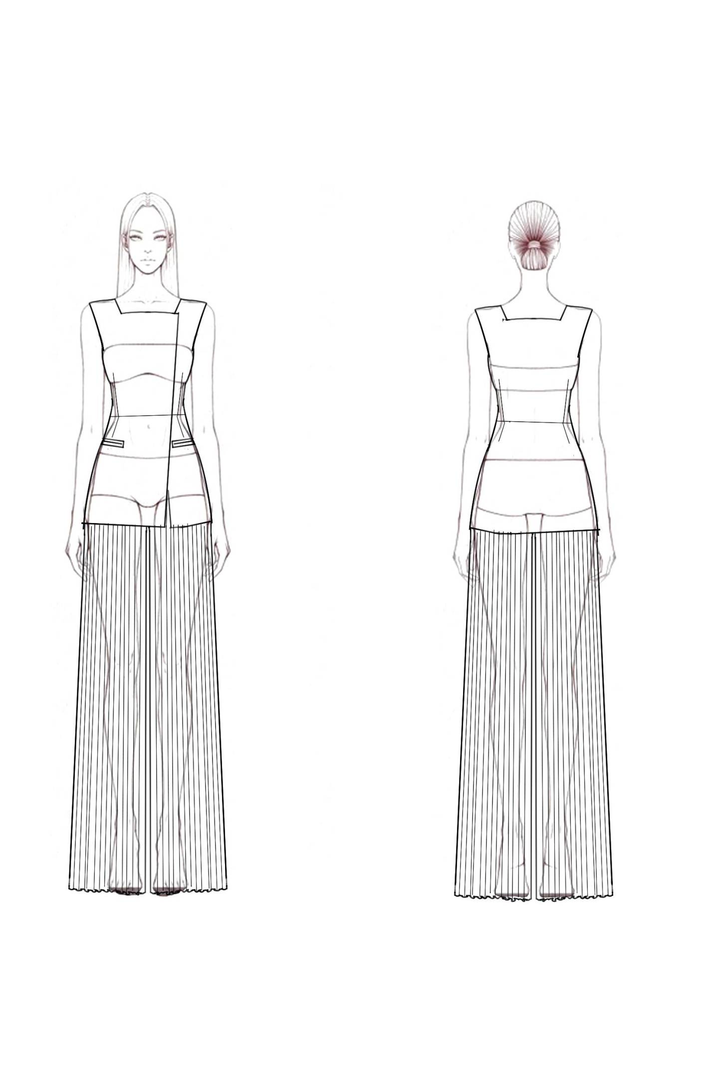 Business Outfit Sets White Square Neck Pleated Pant