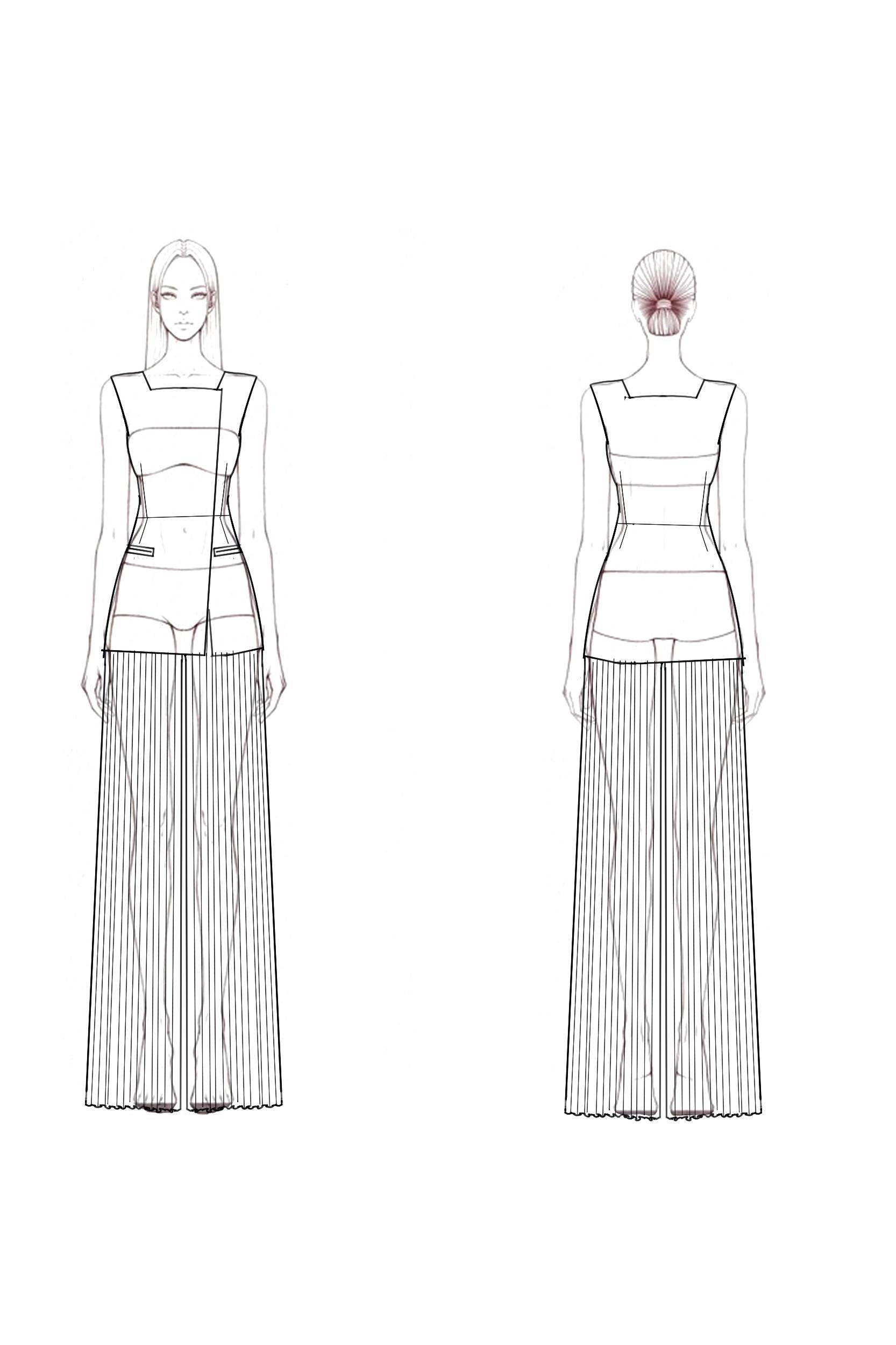 Business Outfit Sets White Square Neck Pleated Pant