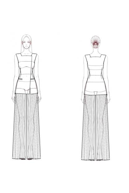 Business Outfit Sets White Square Neck Pleated Pant