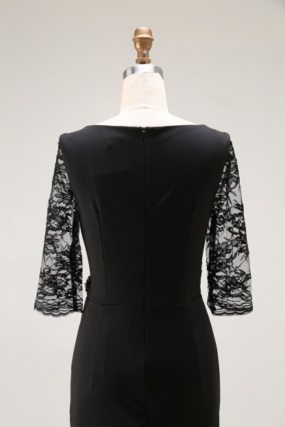 Party Mermaid Dress​​ Black Lace V Neck Midi Dress