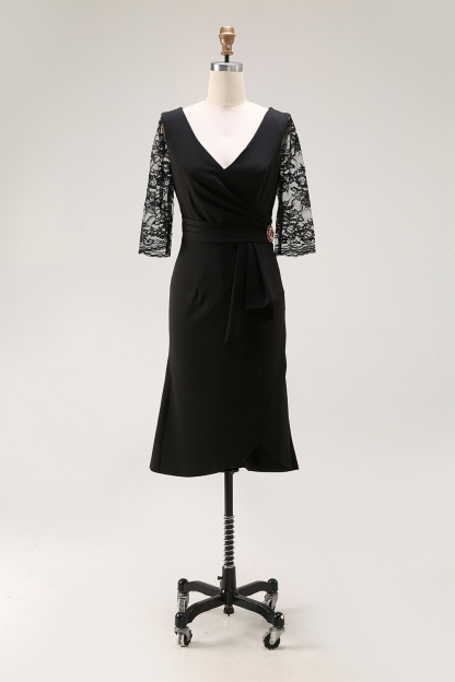 Party Mermaid Dress​​ Black Lace V Neck Midi Dress