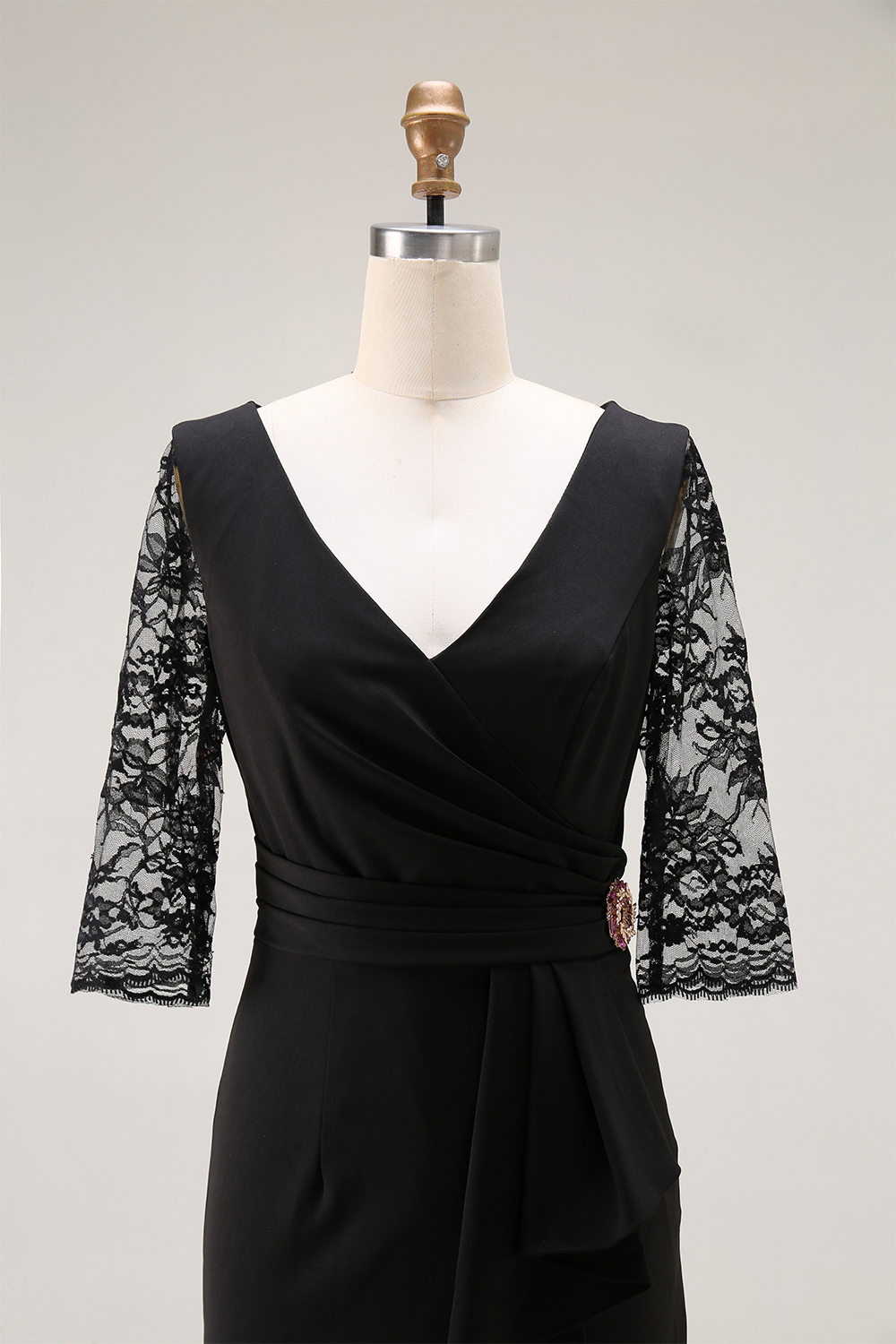 Party Mermaid Dress​​ Black Lace V Neck Midi Dress