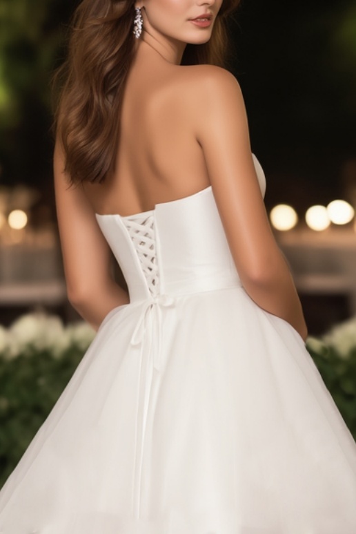 Homecoming Party Satin Dress​​ White Strapless Plus High Low Mini Dress