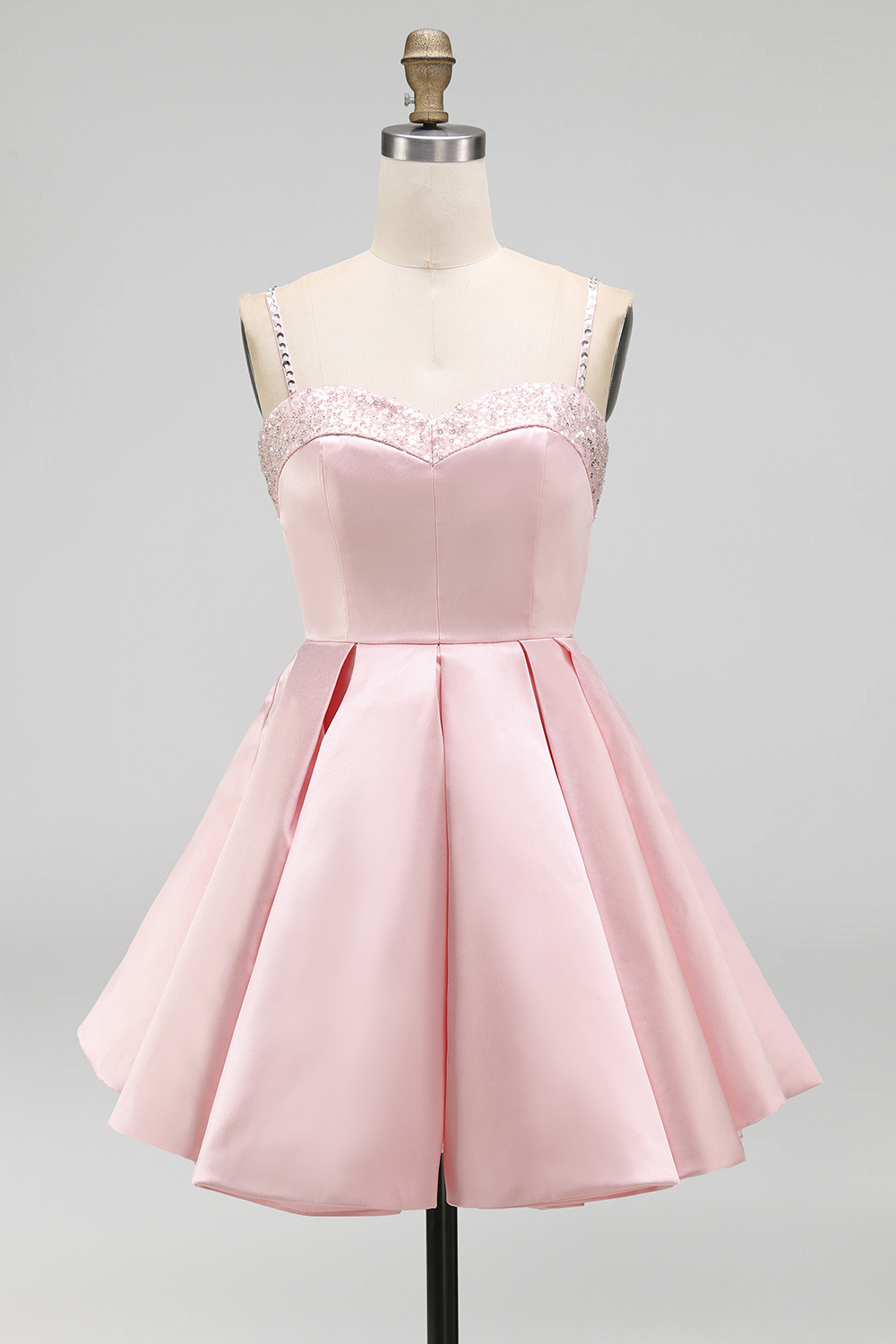  Party Satin Dress​​ Pink Spaghetti Strap A Line Mini Dress