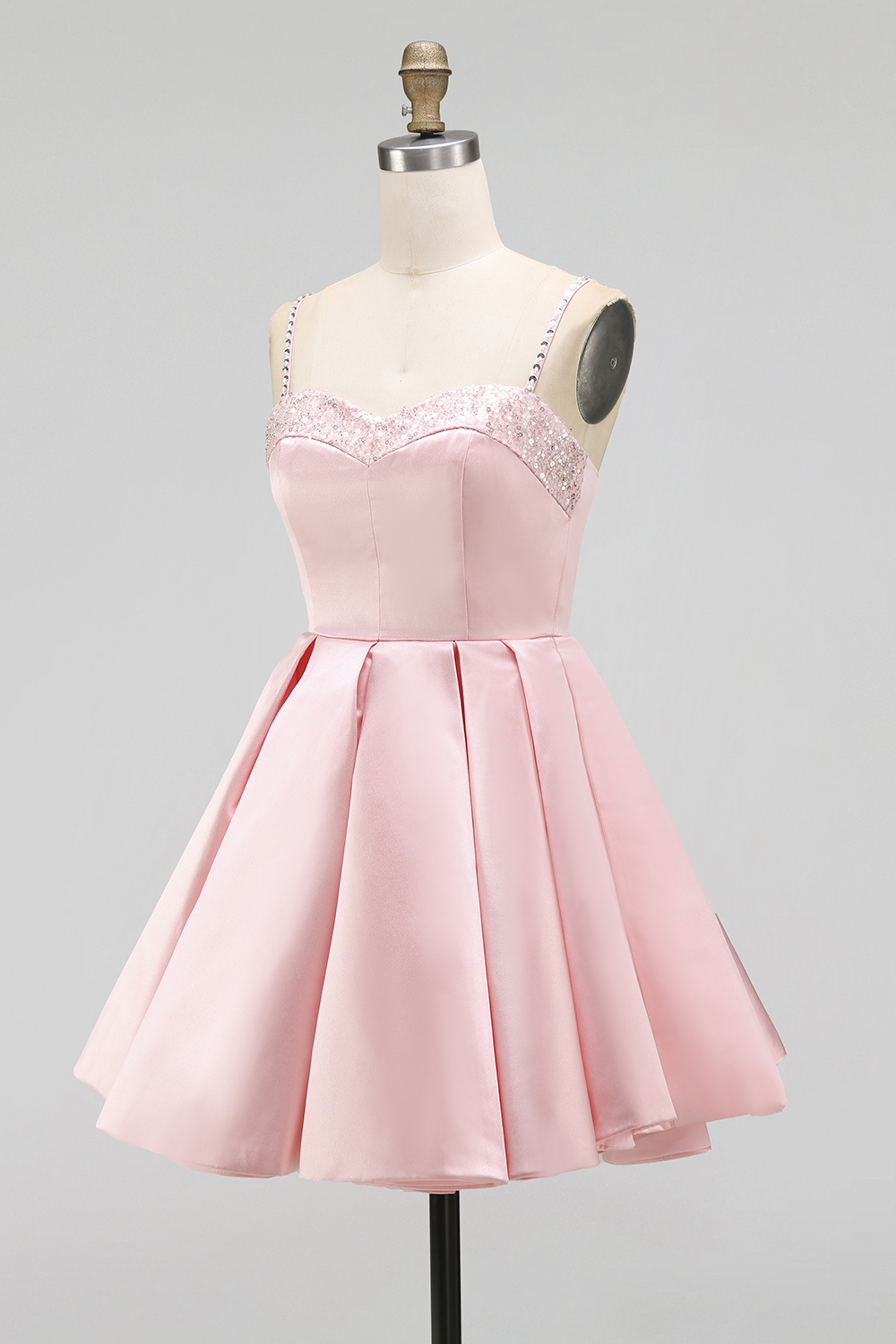  Party Satin Dress​​ Pink Spaghetti Strap A Line Mini Dress