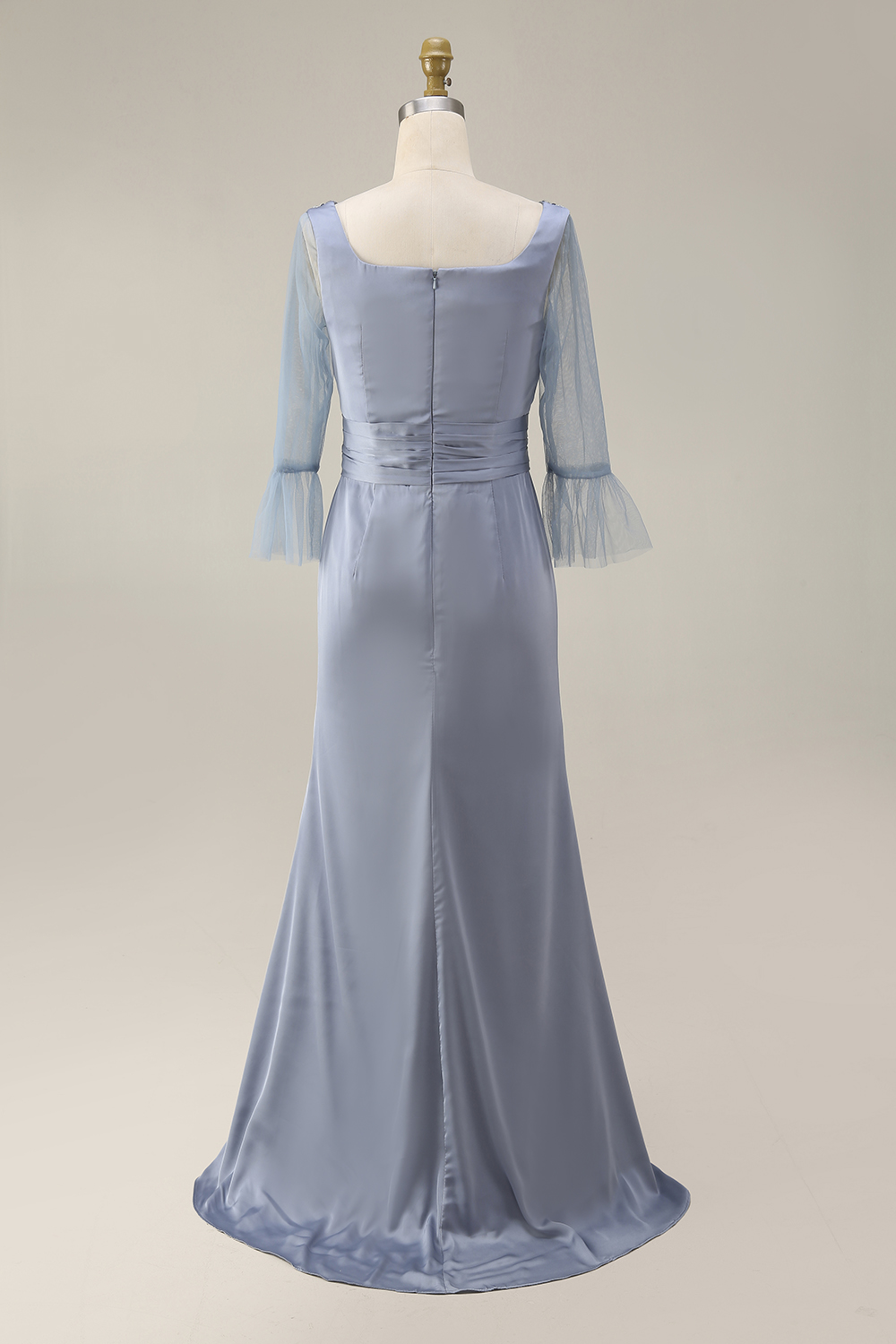 Evening Satin Dress Blue V Neck Lace Up Maxi Mother of the Bride Dress