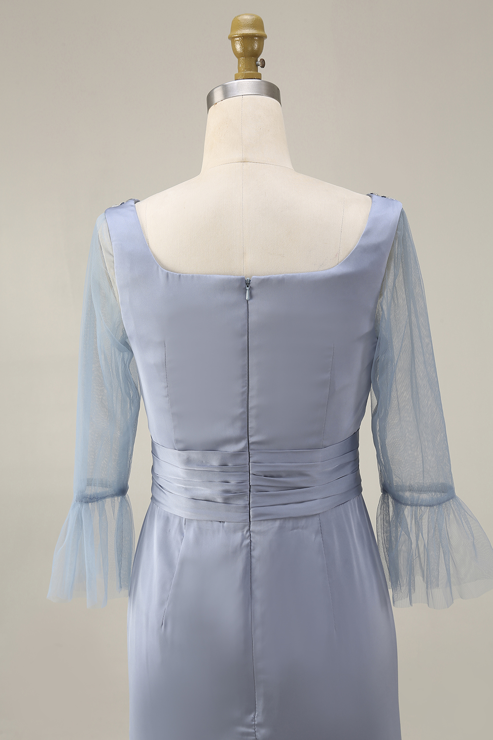 Evening Satin Dress Blue V Neck Lace Up Maxi Mother of the Bride Dress
