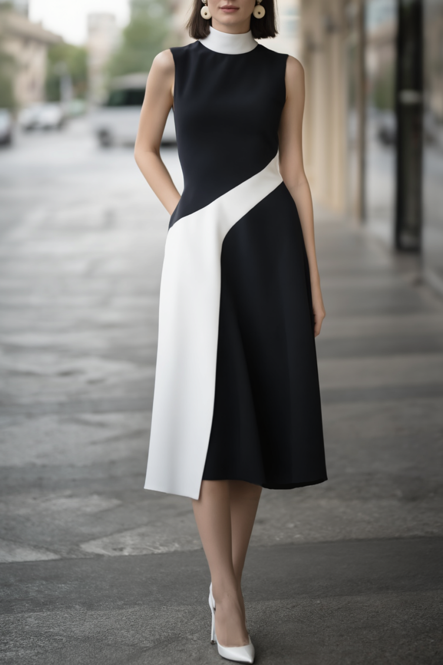 Black and White Colorblock Work Dress