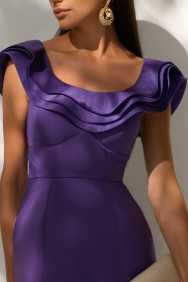 Party Cocktail Dress Purple Crew Neck  Midi Mermaid Dress