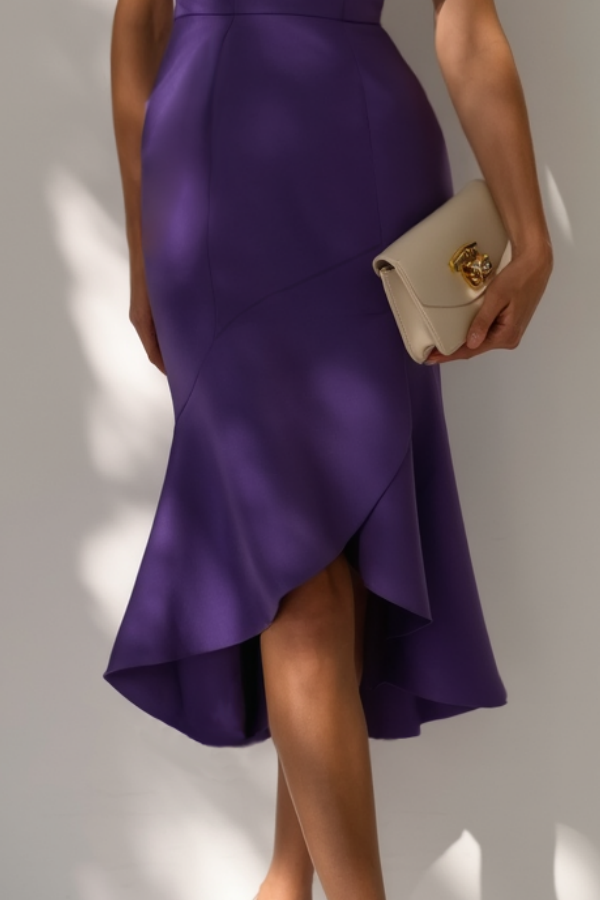 Party Cocktail Dress Purple Crew Neck Midi Mermaid Dress