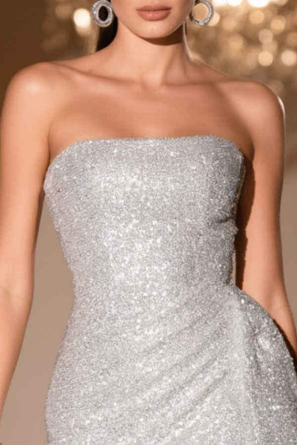 Homecoming Party Sequin Dress Silver Strapless Mini Dress