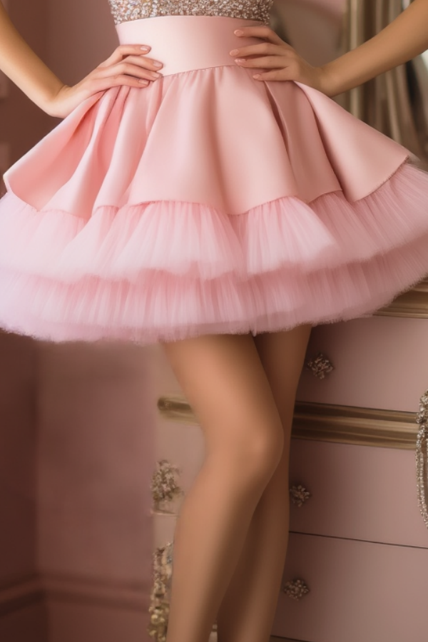 Homecoming Party Dress Pink Strapless Sequin Mini Tiered Dress