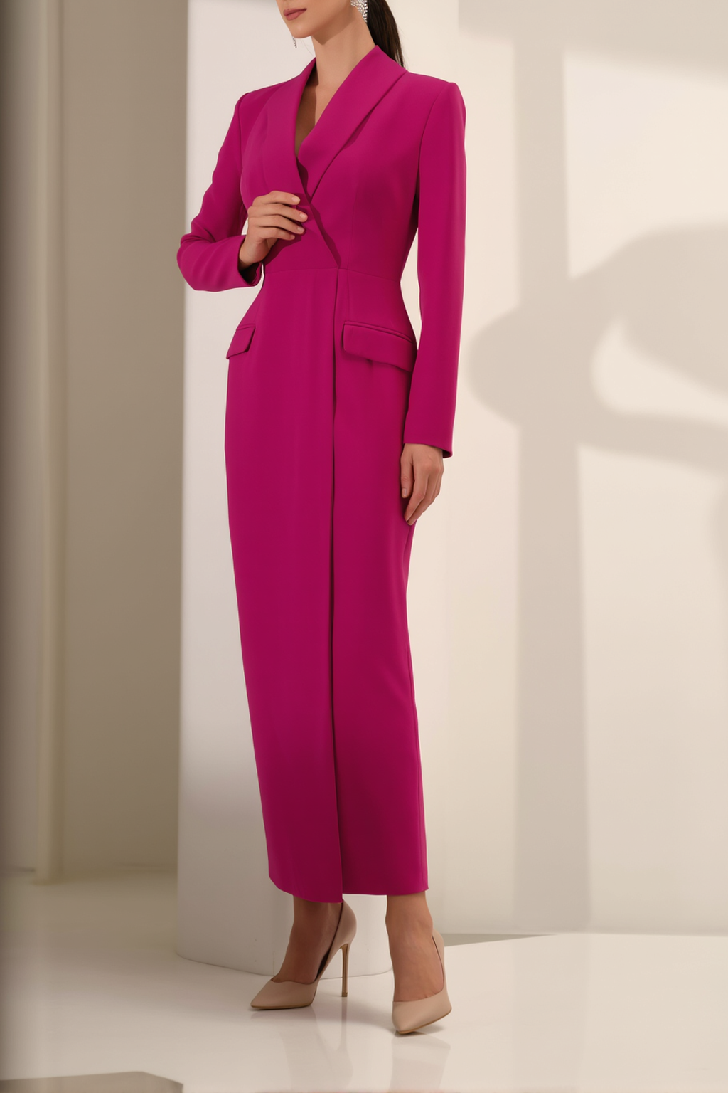 Fuchsia Long Sleeve Work Blazer Dress
