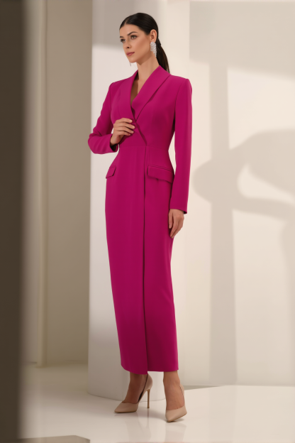 Work Wrap Dress Fuchsia Lapel Maxi Dress
