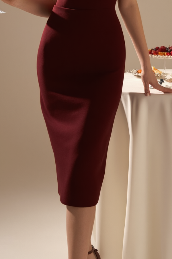 Party Cocktail Dress Burgundy One Shoulder Bow Midi Dress