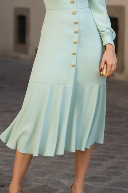 Cocktail Dress Blue V Neck Buttons Ruffle Midi Dress