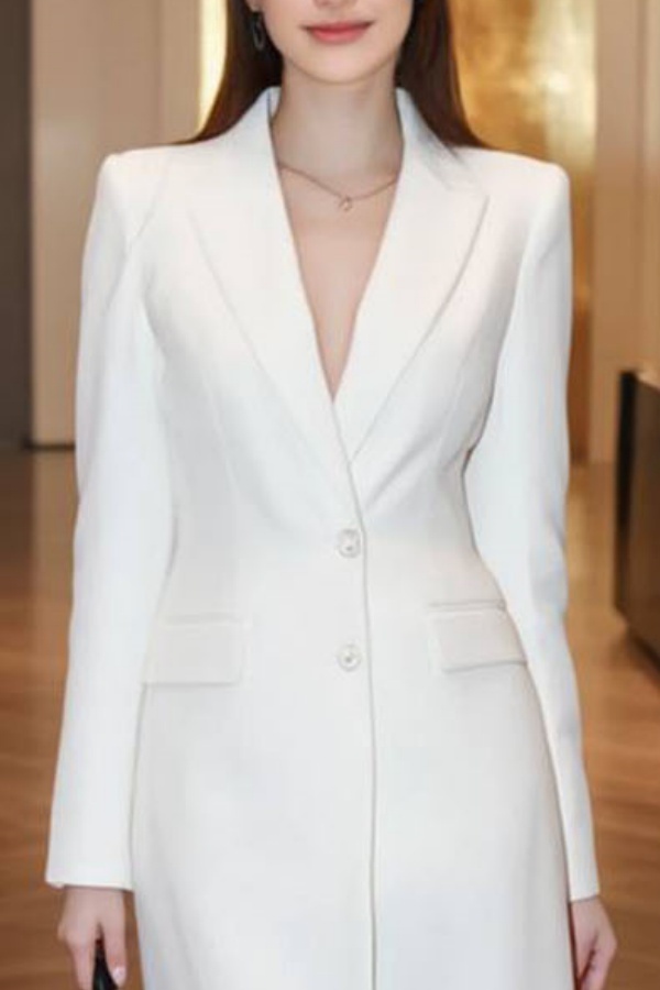 Office White Blazer Dress with Lapel
