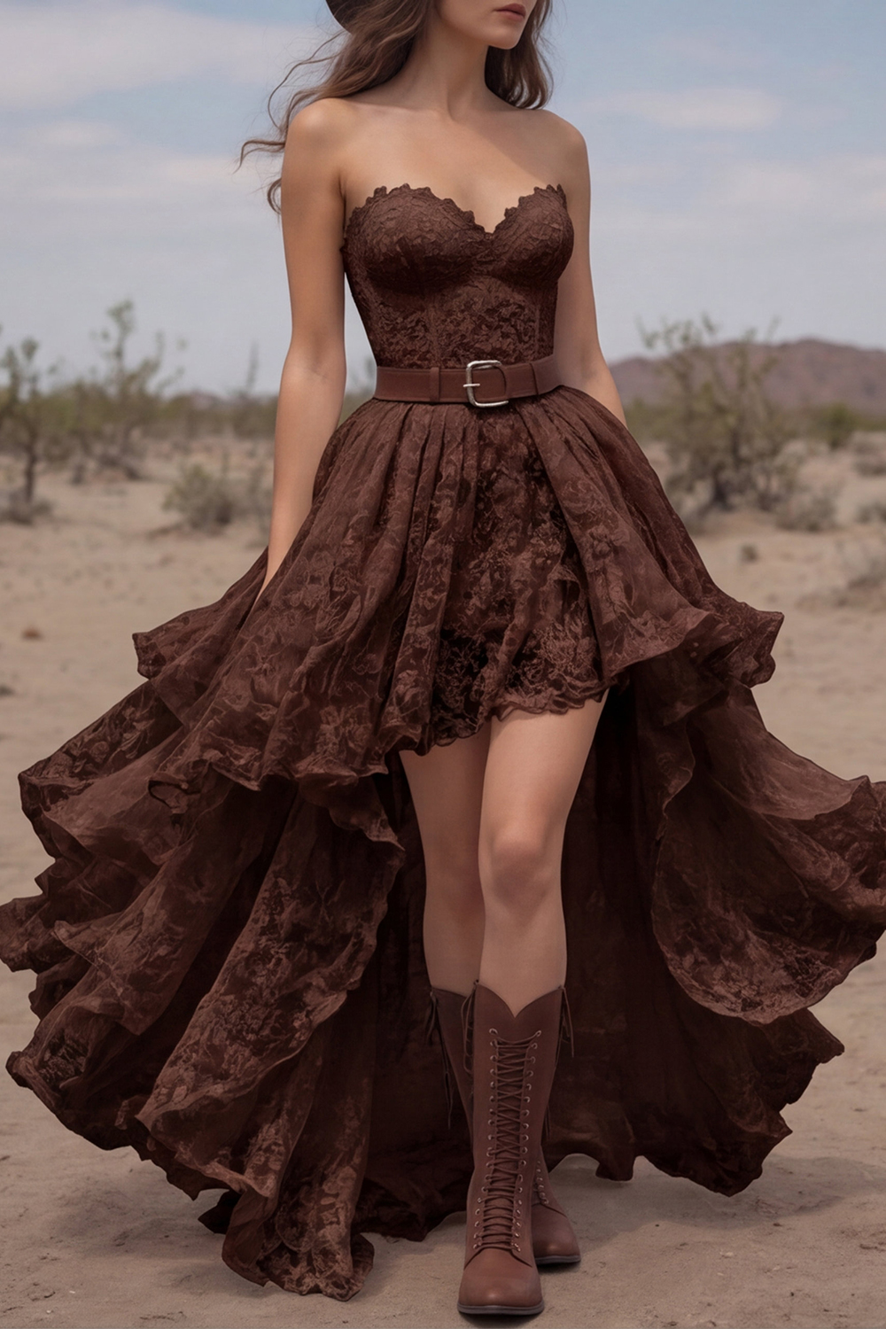 Bohemian Swing Lace Dress White Strapless Belted Maxi Dress