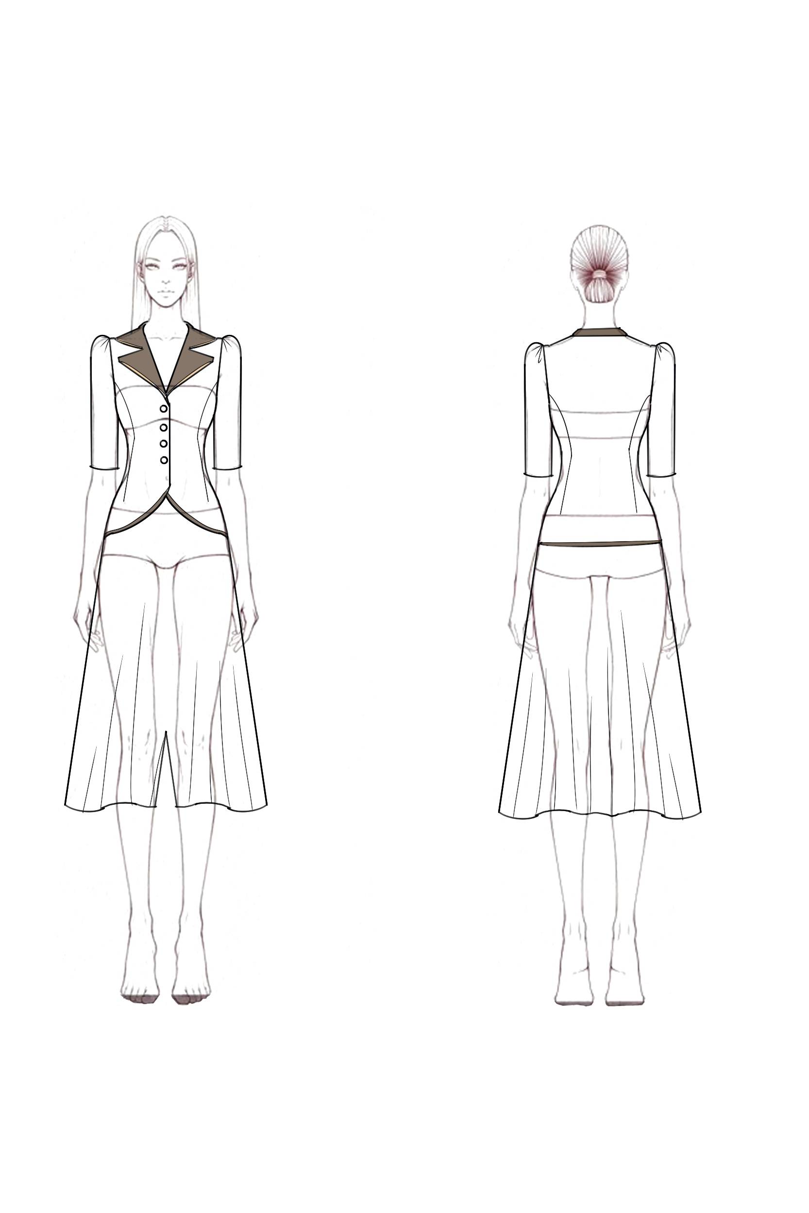 Work Beige Skirt Suits Purple Lapel Midi Sets