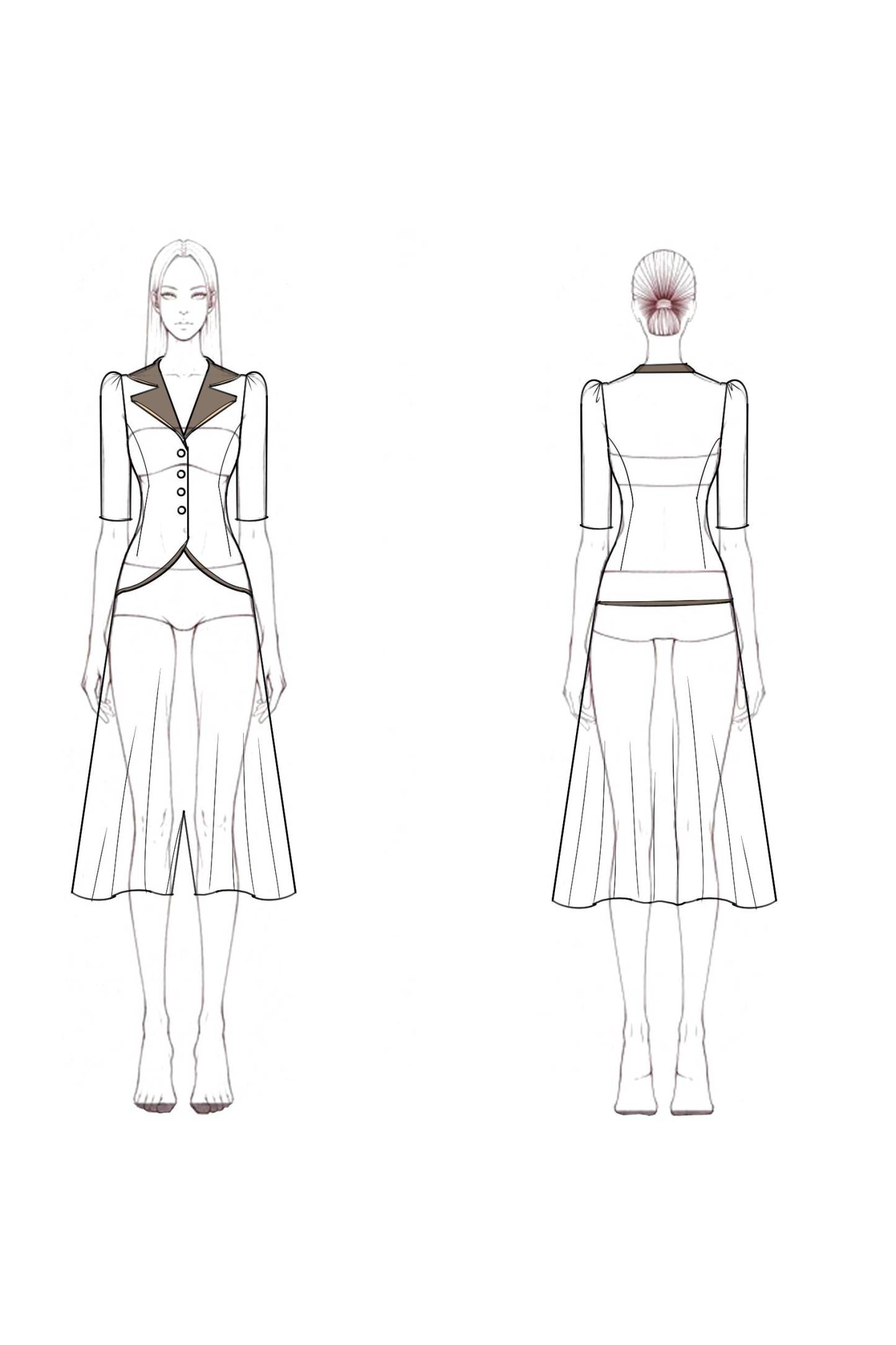 Work Beige Skirt Suits Purple Lapel Midi Sets