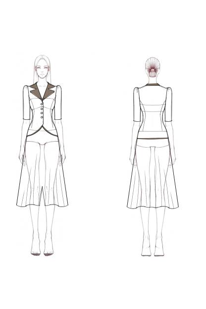 Work Beige Skirt Suits Purple Lapel Midi Sets