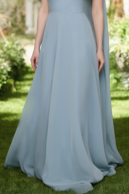 Evening Dress Blue V Neck Cape Maxi Dress