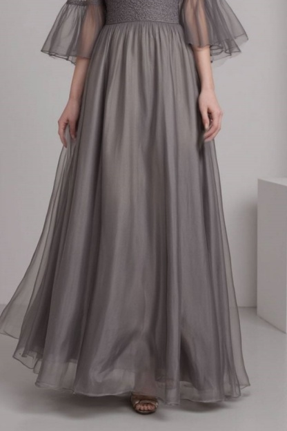 Evening Dress Gray V Neck Lace Maxi Dress for mother of the bride