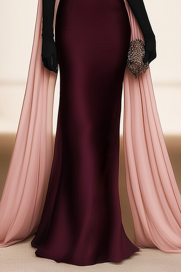 Evening Dress Fuchsia Off Shoulder Cape Maxi Dress