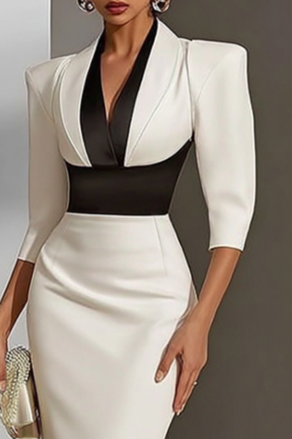 Half Sleeve Colorblock Sheath Work Dress for Office