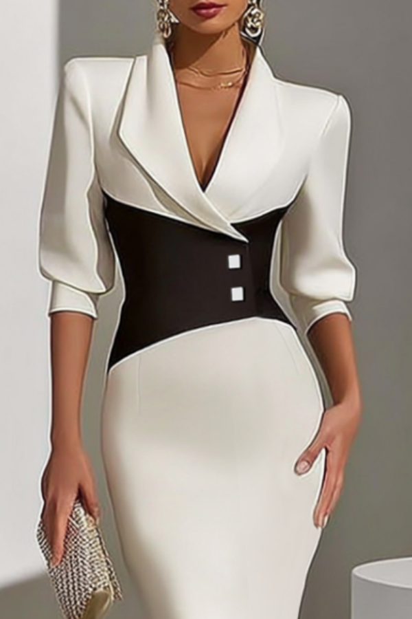Professional Colorblock Midi Work Dress