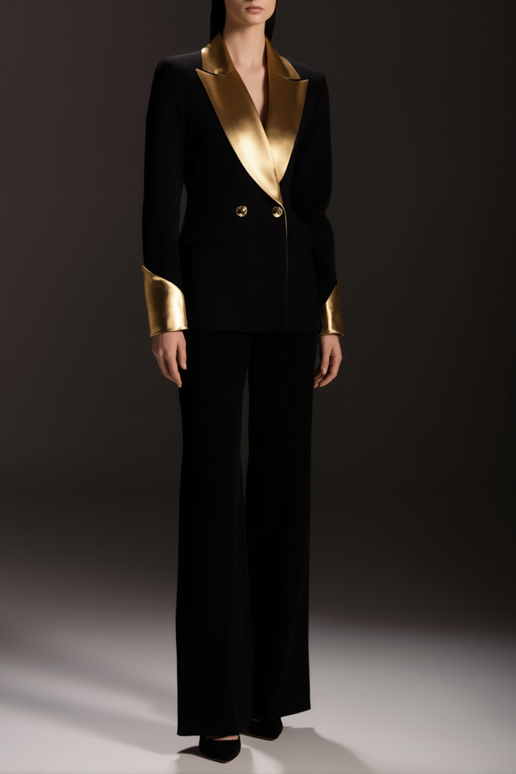 Suit Sets Black Lapel Colorblock Pants Set