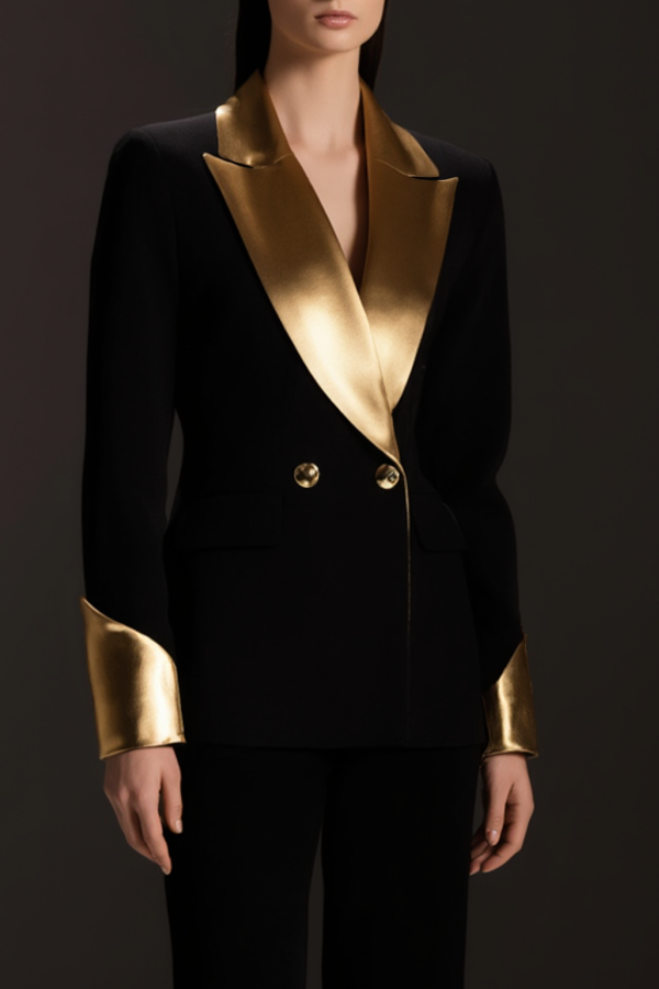 Suit Sets Black Lapel Colorblock Pants Set