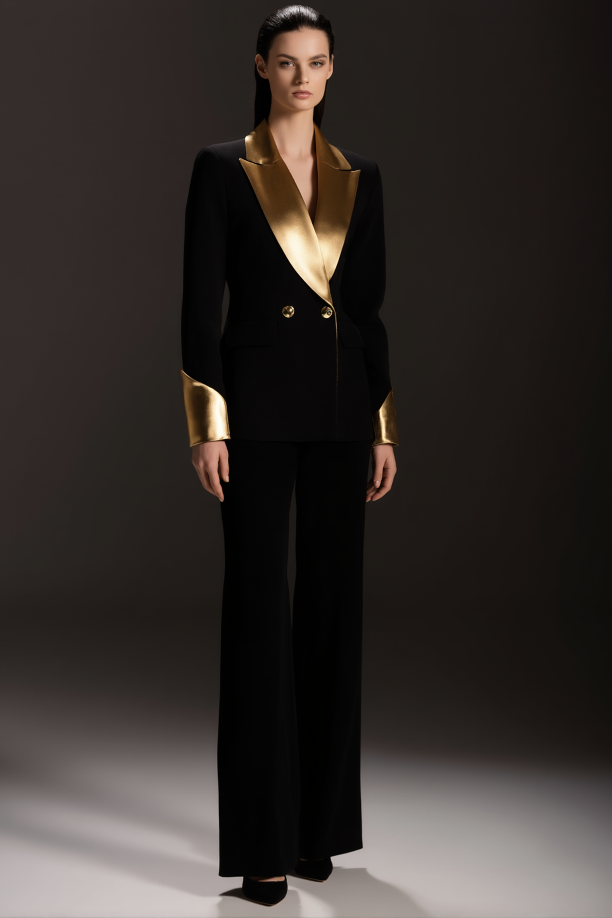 Suit Sets Black Lapel Colorblock Pants Set