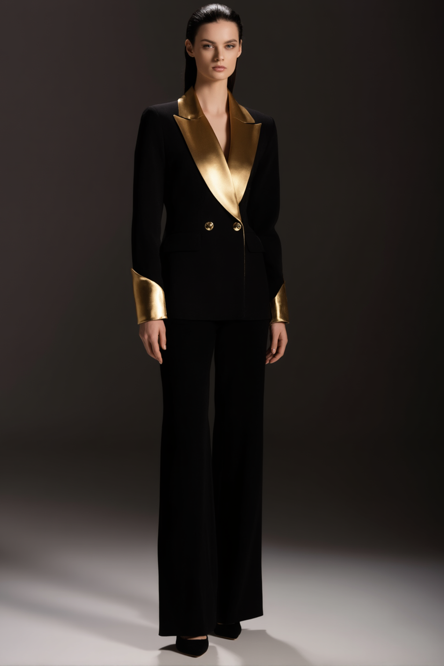 Suit Sets Black Lapel Colorblock Pants Set