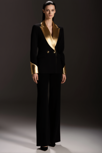 Suit Sets Black Lapel Colorblock Pants Set